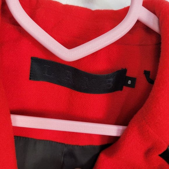 L.A.M.B. Red Black Double Breasted Colorblock Jacket Size 8 Faux Leather Holiday - Picture 4 of 6